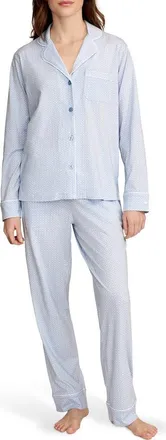 Petite Plume Geo Classic Lightweight Pima Cotton Pajamas in Blue at Nordstrom, Size X-Small