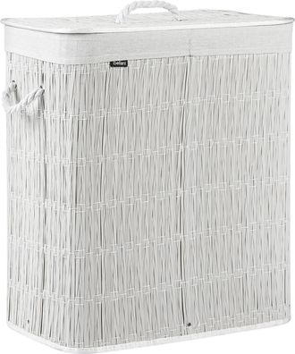 Beliani Cesto Para La Ropa Sucia Plegable Con Tapa Forro Extra&iacute;ble De Dos Compartimentos De Tela Hecho A Mano Cuarto De Ba&ntilde;o 100l Blanco Crema Arraias