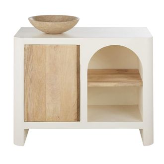 Maisons du monde Mueble ba&ntilde;o con 1 lavabo de madera de mango beige y blanco crema