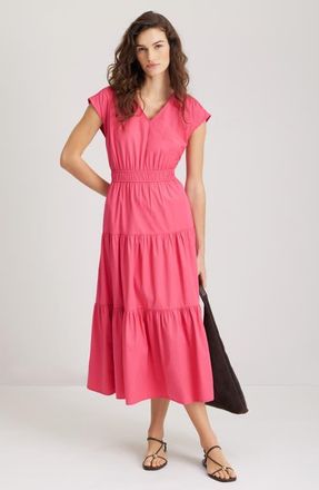 Nordstrom Tiered Poplin Maxi Dress in Pink Carmine at Nordstrom, Size Xx-Small