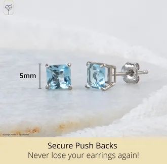 MAX + STONE 10k Yellow or White Gold 5mm Princess Cut Gemstone Stud Earrings