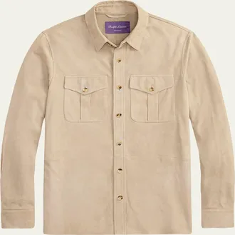 Ralph Lauren Purple Label Mens Suede Flap-Pocket Overshirt