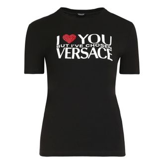Versace T-Shirts, female, Black, Size: 2XS Printed Jersey T-Shirt