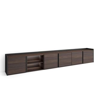 Skraut Home Mueble tv efecto madera roble oscuro y negro 309x35x50cm con Led