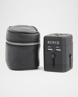 Royce Leather International Travel Adapter & Monogrammed Leather Case Set