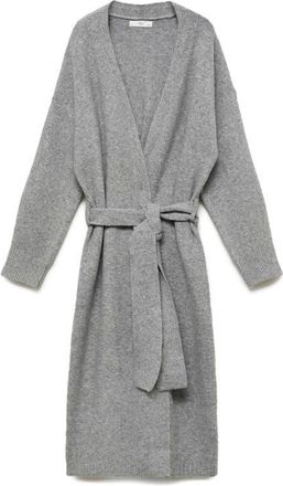 Mango Longline Tie Belt Cardigan in Grey at Nordstrom, Size Medium