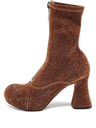 Stella McCartney lurex zipped boots - women - Lurex/Fabric/Artificial Leather - 37 - Brown