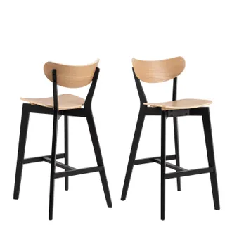 Furniture To Go Roxby Bar Stool, Black & Oak Set of 2