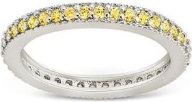 Sterling Forever Cubic Zirconia Pav&eacute; Thin Band Ring in Silver/canary at Nordstrom, Size 10