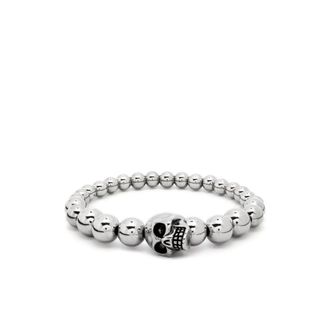 Alexander McQueen Elastisch Armband met Skull Charm - Heren - Armbanden - Grijs - ONE Size - Accessoires