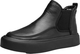 Generic MenS Low-Top Slip-On Ankle Boots, Winter Warm Waterproof Anti-Slip Casual Shoes, Round-Toe Breathable Comfortable Walking Boots,Black Fleece Lined,7.5