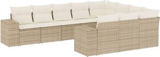 vidaXL Juego De Sof&aacute;s Jard&iacute;n Con Cojines Beige 10 Pzas Rat&aacute;n Sint&eacute;tico Vidaxl
