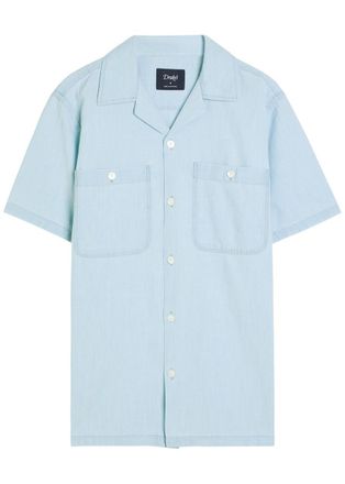 Drake's Drakes Chambray Cotton Shirt - Light Blue - XL