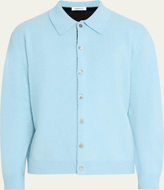 Zankov Mens Brushed Wool and Cashmere Color-Block Polo Cardigan