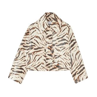 Ganni Light Jackets, female, Multicolor, Size: XS/S Printed Laminated Cotton Canvas Barn Jacket