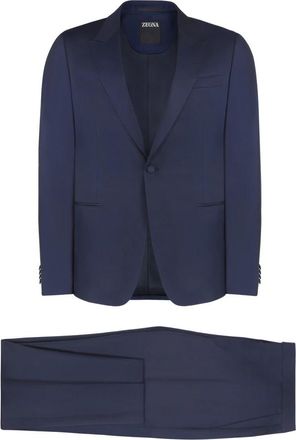Ermenegildo Zegna Wollen blend pak met reverskraag - Heren - Business pakken - Blauw - XL - Wol - Kostuums