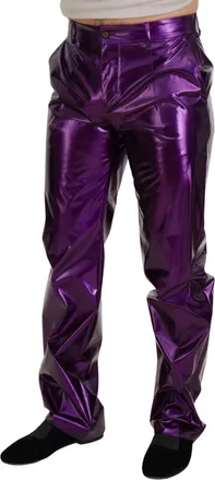 Dolce & Gabbana Purple Shining Men Casual Pants Nylon Elastane