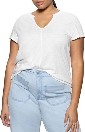 Sanctuary The New Girl Split Neck Cotton T-Shirt in White at Nordstrom, Size 2X