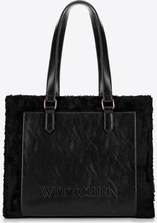 Wittchen Dames eco-leren shopper met bontafwerking, zwart