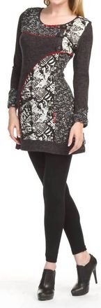 Papillon Boucle & Print Patch Long Sleeve Dress In Black