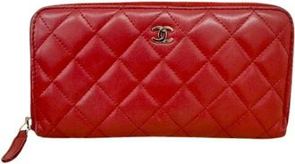 Chanel Matelasse Black Red Color Leather Long Wallet (Bi-Fold) (Pre-Owned)
