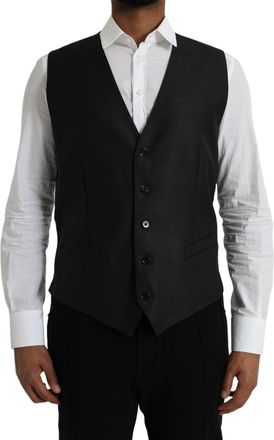 Dolce & Gabbana Black Wool Waistcoat Dress Formal Mens Vest