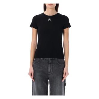 Marine Serre T-Shirts, female, Black, Size: S Baby Fit Moon Logo Tee