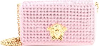 Versace La Medusa Full Flap Clutch with Chain Crystal Embellished Satin