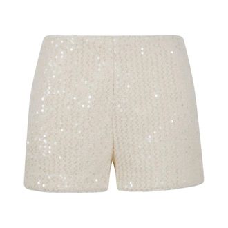 Twinset Short Shorts, female, Beige, Size: S Full Sequin Plush Bermuda Shorts