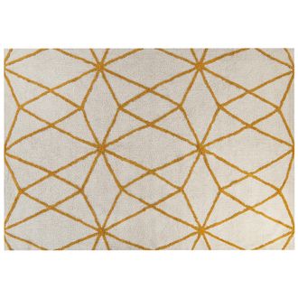 Beliani Alfombra De Algod&oacute;n Blanco Crema Amarillo 160 X 230 Cm A Mano Geom&eacute;trico Marand