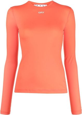 Off-white logo-print long-sleeve top - women - Polyester/Elastane - 40 - Orange