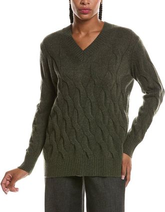 Fort&eacute; Cashmere Long Cable V-Neck Cashmere Sweater
