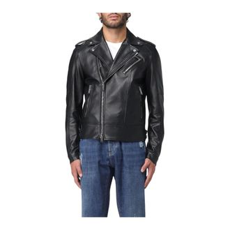 Dsquared2 Leather Jackets, male, Black, Size: XL Leather Biker Jacket
