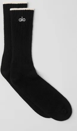 Alo | Wool Cashmere Light Frosted Socks in Black/Ivory, Size: Medium