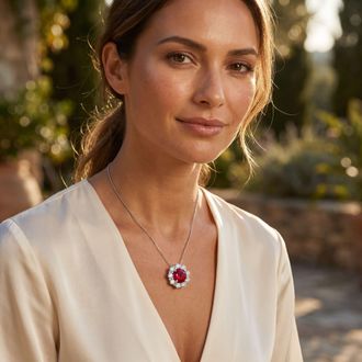 Pompeii3 1 1/4ct Ruby Diamond Halo Pendant 14K White Gold