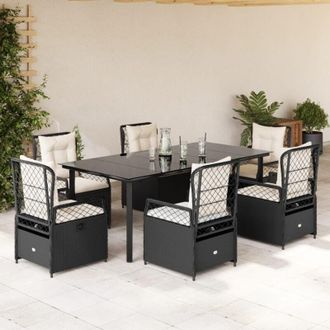 vidaXL Set De Comedor De Jard&iacute;n 7 Pzas Y Cojines Rat&aacute;n Sint&eacute;tico Negro Vidaxl