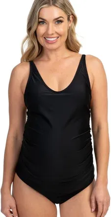 Pinkblush Scoop Front Low Back Ruched One-Piece Maternity Swimsuit in Black at Nordstrom, Size Medium
