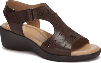 Andrea Womens Leather Wedge Sandals With Plush Footbed In Brown