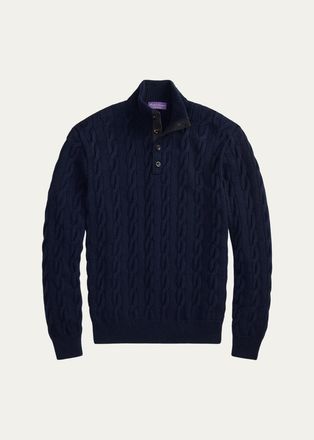 Ralph Lauren Purple Label Mens Cable-Knit Cashmere Mockneck Sweater