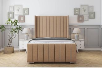 Sloomy Melbourne Dumfries Bed Frame With 50 Upholstered Wingback Headboard in Light Brown | Size: Small Single