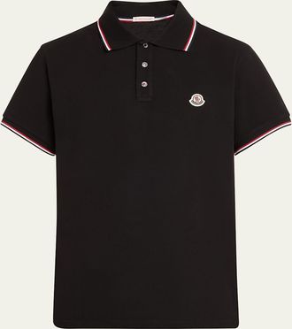 Moncler Mens Pique Logo Patch Polo Shirt