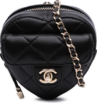 Chanel Black Lambskin CC in Love Heart Necklace Bag