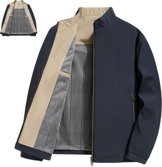 Generic Mens Standing Collar Zipper Casual Jacket, Mens Lightweight Zip up Jacket Blazer, Casual Spring Fall Windbreaker Coat (Navy,L)