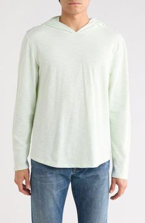 Vince Stripe Slub Cotton Hoodie in Optic White/Jade Stone at Nordstrom Rack, Size X-Small