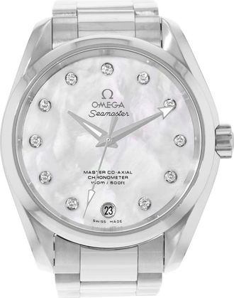 Omega Pre-owned Omega Seamaster Aqua Terra Diamond White Mother of Pearl Dial Ladies Watch 220.10.38.20.55.001