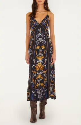 Farm Rio Golden Nature Slipdress in Golden Nature Navy B at Nordstrom, Size Xx-Small