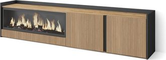 Skraut Home Skraut Home - Mueble Tv, Televisi&oacute;n, Muebles De Sal&oacute;n, Almacenaje, 212x35x50cm, Para Tv Hasta 80, Chimenea El&eacute;ctrica Xxl, Estilo Moderno, Roble Y Negr