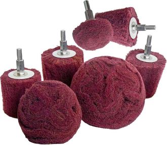 OEM Para Pulir (cepillar) Cabezal Con Forma De Estropajo: 7 Piezas De Almohadillas Abrasivas Rojas No Tejidas Para Taladro Con Mango De 1/4 Para Colectore