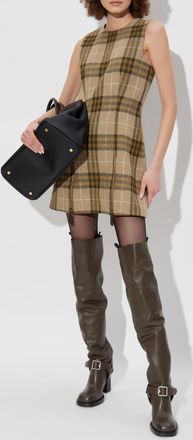 Burberry Wool Dress With Check Pattern, Womens, Beige