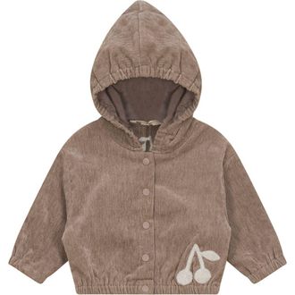 Fragile Velour Hooded Cardigan with Cherry Hook Stitch in Oatmeal at Nordstrom, Size 9M